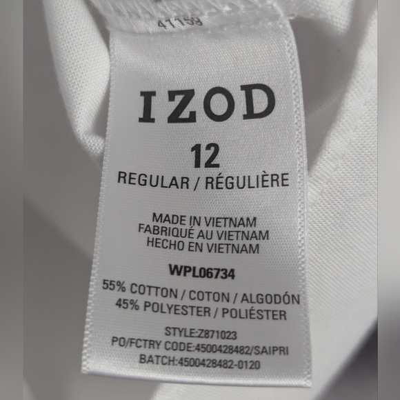 Izod Size 12 Youth Button Down Oxford In White - Picture 6 of 10